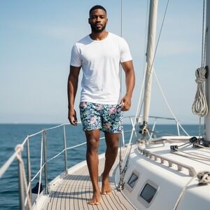 Vineyard Vines Floral Navy and Green Men’s Swim Trunks